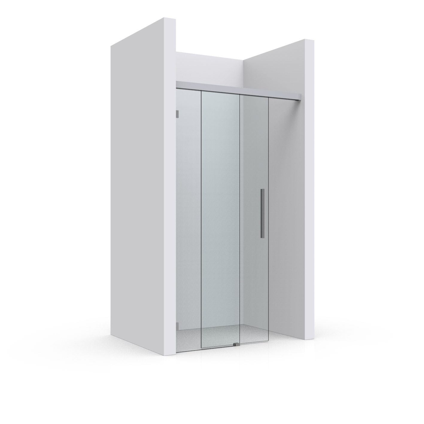Nischdusch 950–1200 mm, med soft‑stopp, aluminium polerad och anodiserad